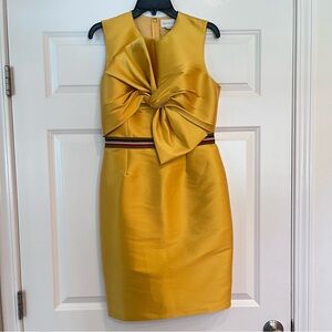Sachin & Babi Sleeveless Sheath Dress Size 6 Bow Knee Length Yellow Satin